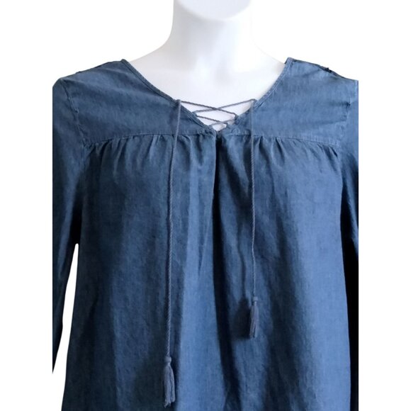 Faded Glory Womens Denim Blue Boho Style Lace-Up Long Sleeve Top Size XXL (20) - Picture 3 of 6